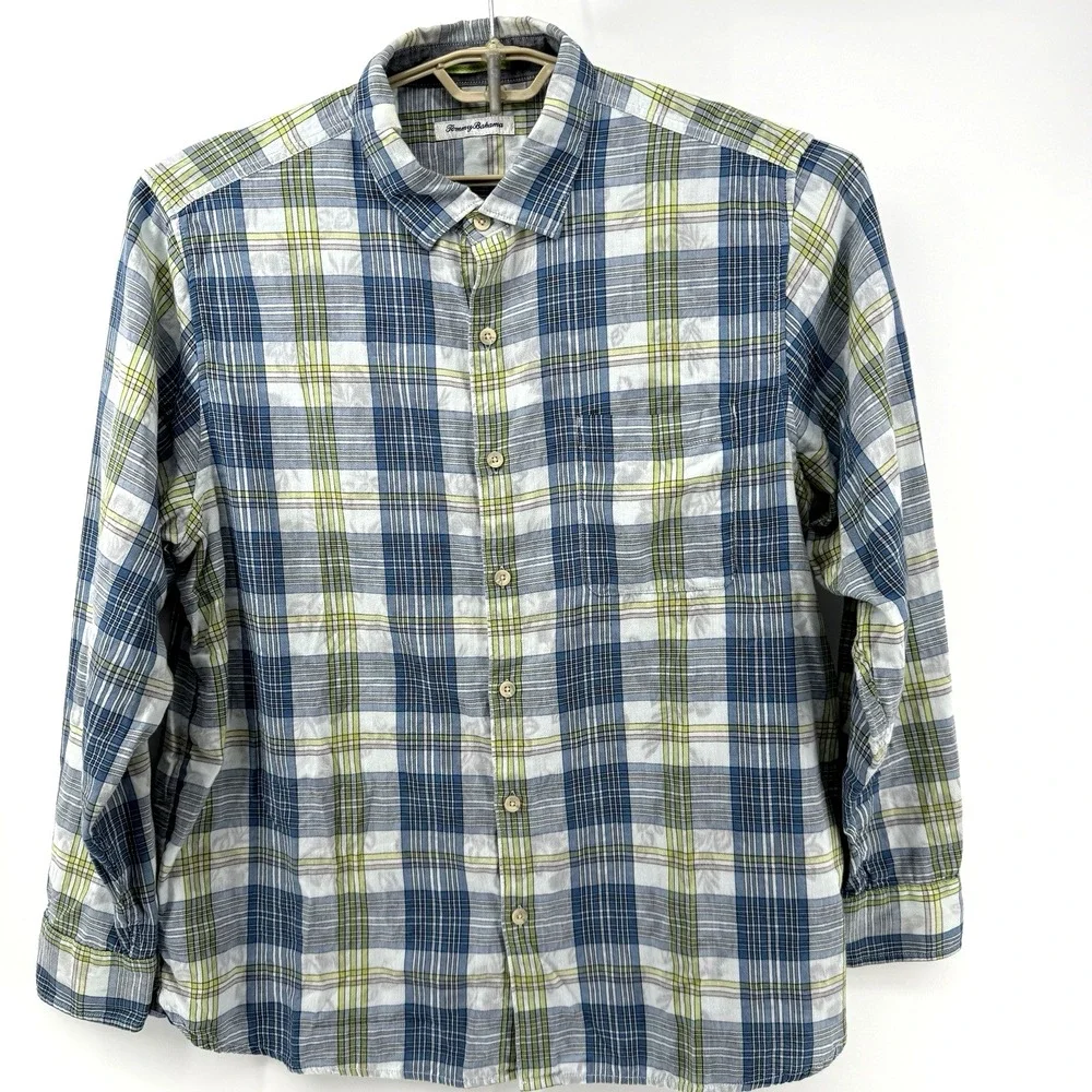 Tommy Bahama Mens XL Long Sleeve Plaid Inside Fabric Has Floral‎ Print Blue